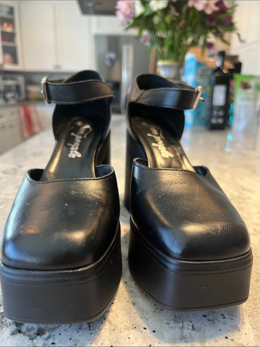 Free People Black Platform Mary Jane Heels with Ankle Strap